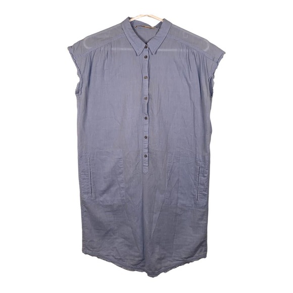 Humanoid Sleeveless Light Blue 100% Cotton Button Down Mini Dress Sz‎ XS - Picture 1 of 6